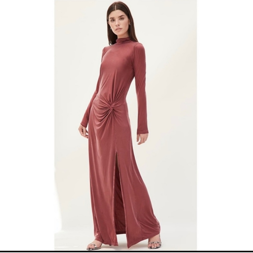 Young Fabulous & Broke Madison Slit Maxi Dress Mock Turtleneck Long Sleeve